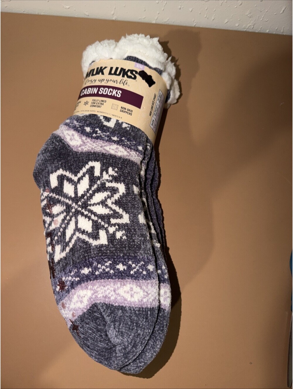2-Pair MUK LUKS Women’s S/M Fuzzy Chenille Plush Lined Cabin Socks Non-Skid (L1)